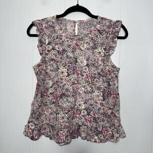 Solitaire Women’s Floral Embroidered Tank Top Ruffle Detail Pink Size Small